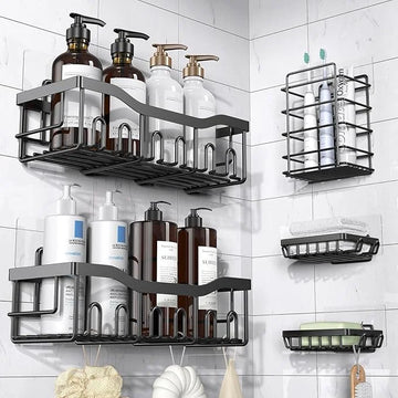 5-Pack Rustproof Stainless Steel Shower Caddy – No Drill Adhesive Bathroom