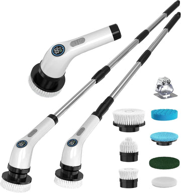Electric Spin Scrubber with Long Handle Spin Brush with 7 Brush Replacement Heads