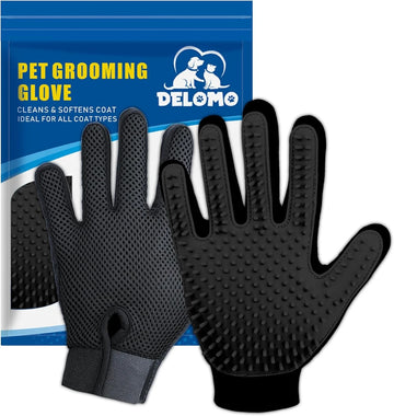 Pet Grooming Glove - Gentle Deshedding Brush Glove for Dogs, Cats & Horses