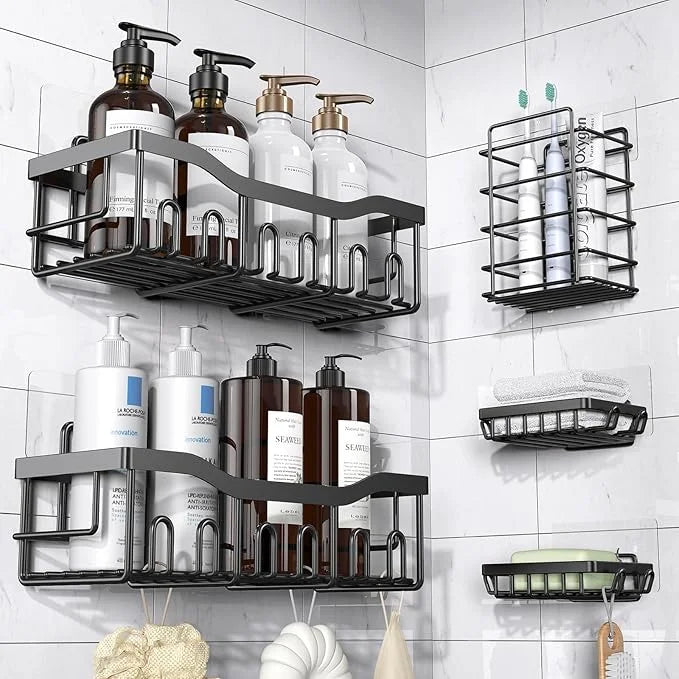 5-Pack Rustproof Stainless Steel Shower Caddy – No Drill Adhesive Bathroom