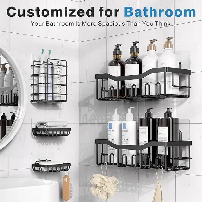 5-Pack Rustproof Stainless Steel Shower Caddy – No Drill Adhesive Bathroom