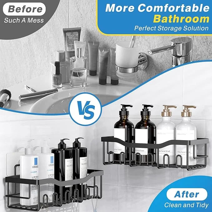 5-Pack Rustproof Stainless Steel Shower Caddy – No Drill Adhesive Bathroom