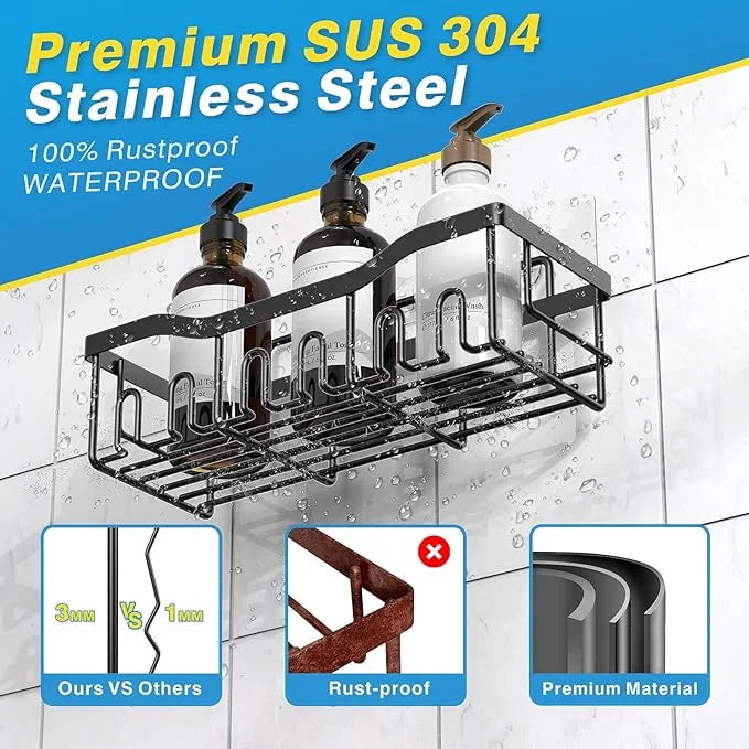 5-Pack Rustproof Stainless Steel Shower Caddy – No Drill Adhesive Bathroom