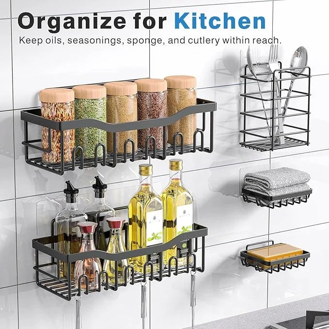 5-Pack Rustproof Stainless Steel Shower Caddy – No Drill Adhesive Bathroom