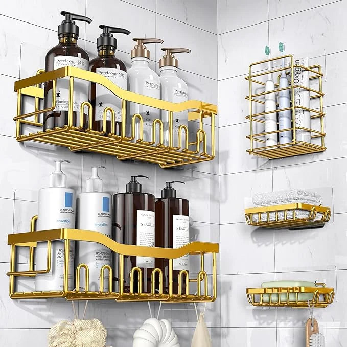 5-Pack Rustproof Stainless Steel Shower Caddy – No Drill Adhesive Bathroom