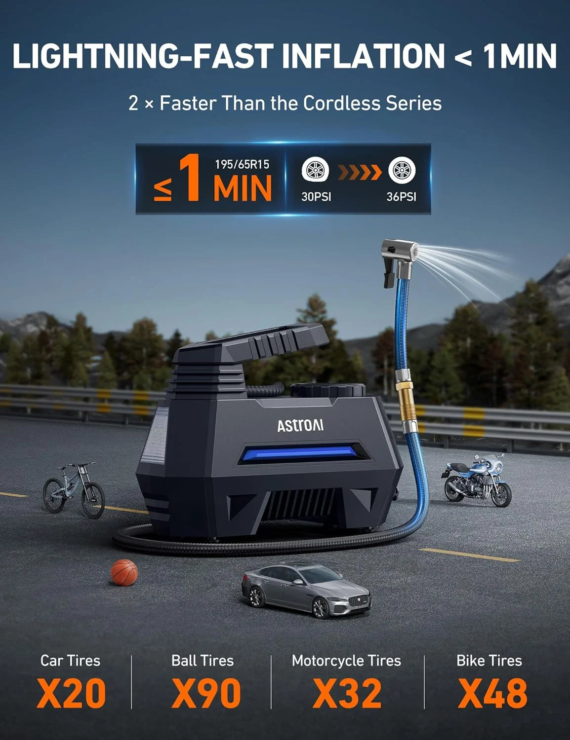 Tire Inflator Portable Air Compressor Tire Air Pump for Car Tires - DC-Powered Auto Pump with Digital Pressure Gauge