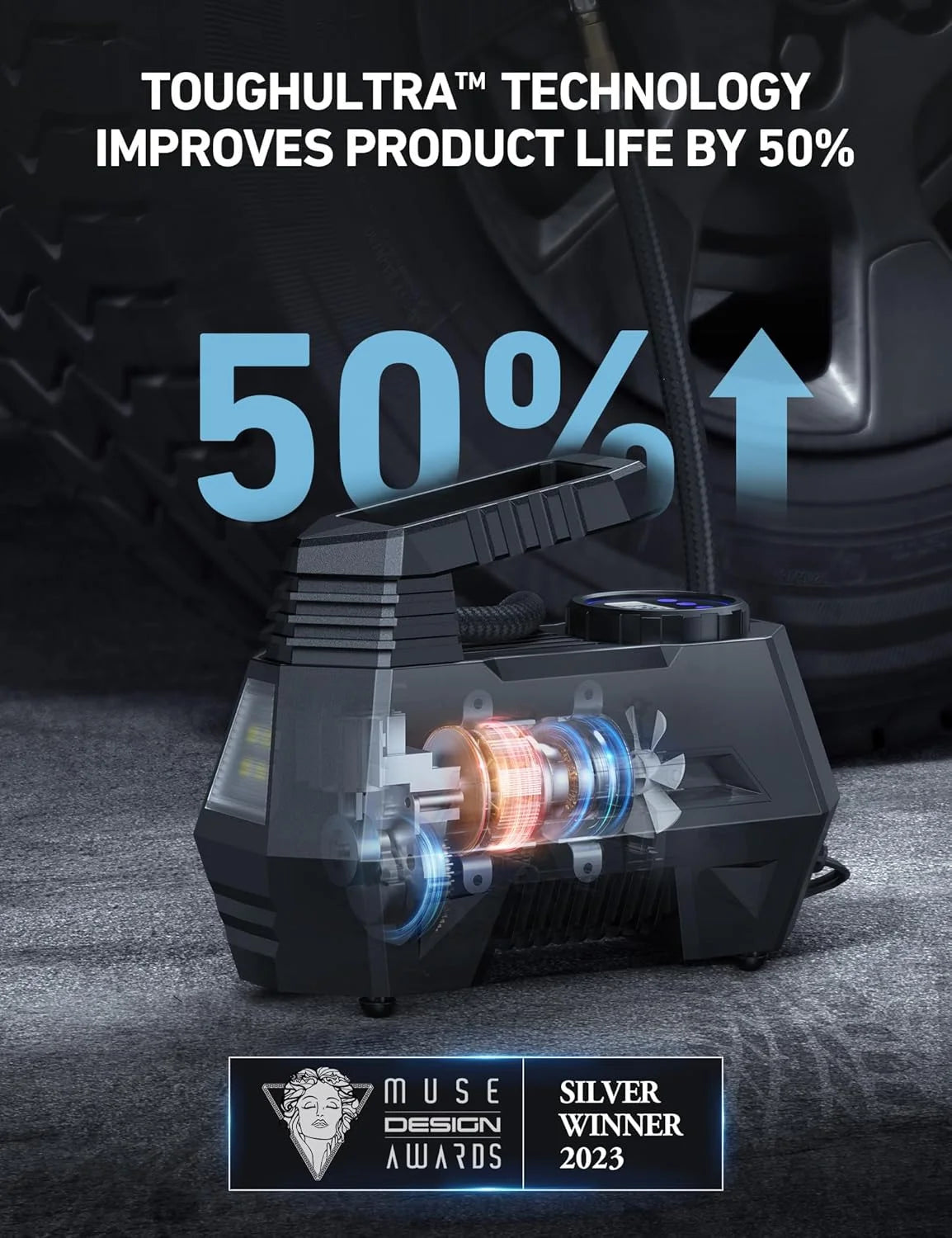 Tire Inflator Portable Air Compressor Tire Air Pump for Car Tires - DC-Powered Auto Pump with Digital Pressure Gauge