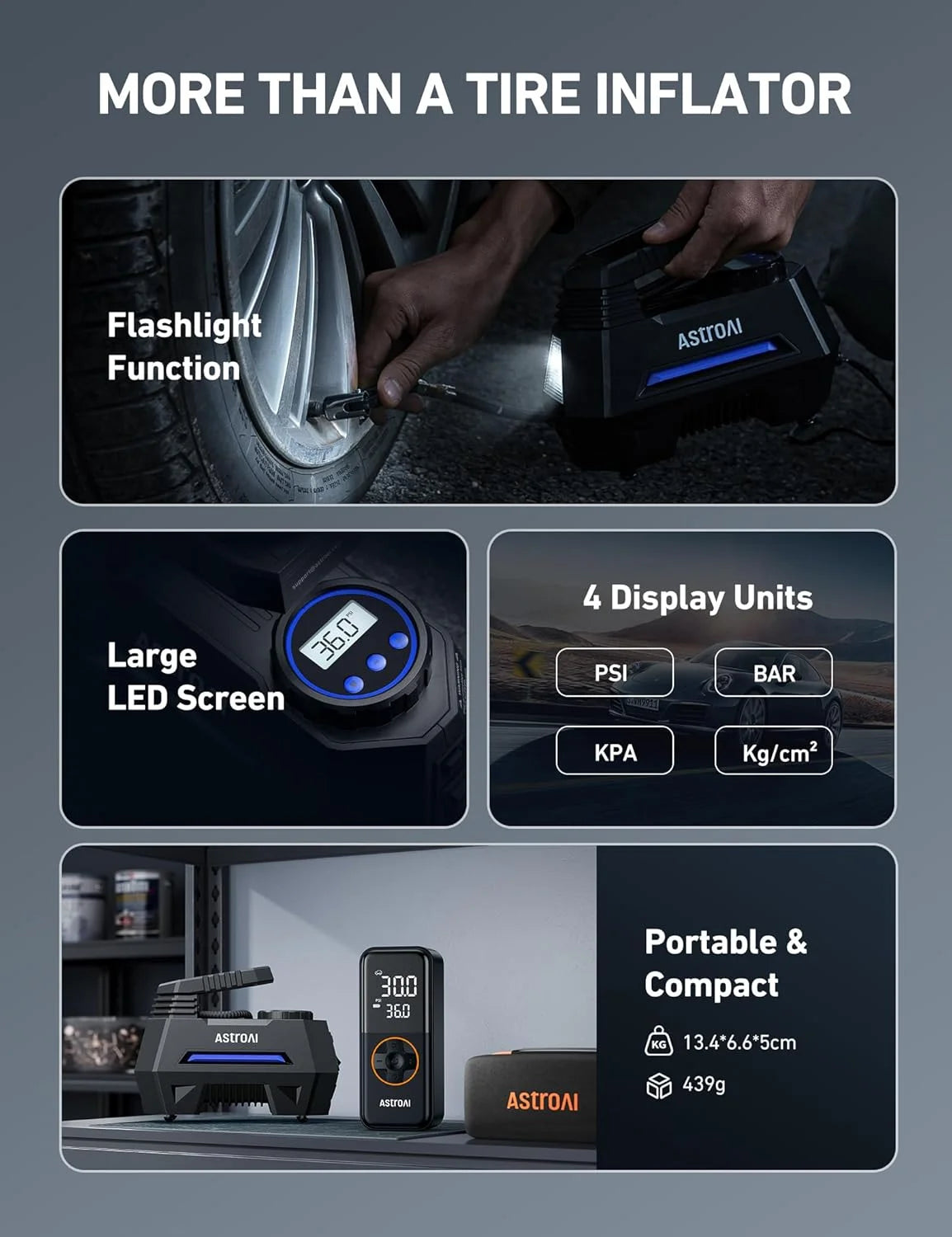 Tire Inflator Portable Air Compressor Tire Air Pump for Car Tires - DC-Powered Auto Pump with Digital Pressure Gauge