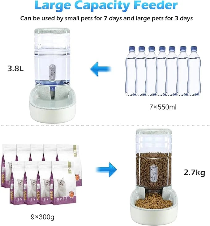 Automatic Dog Cat Feeder and Water Dispenser Gravity Food Feeder