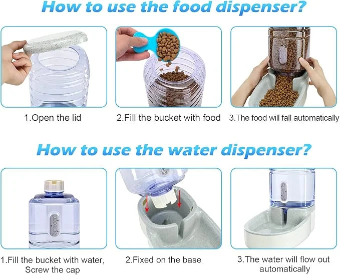 Automatic Dog Cat Feeder and Water Dispenser Gravity Food Feeder