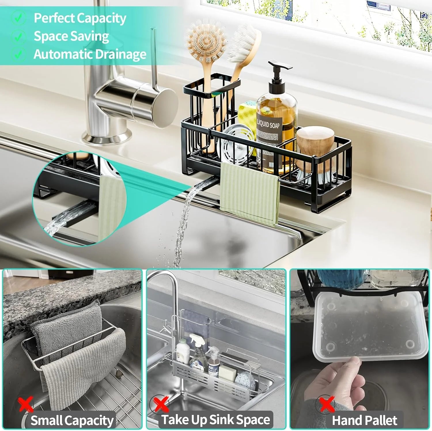 HapiRm Sponge Holder for Kitchen Sink - Self-draining Sink Caddy