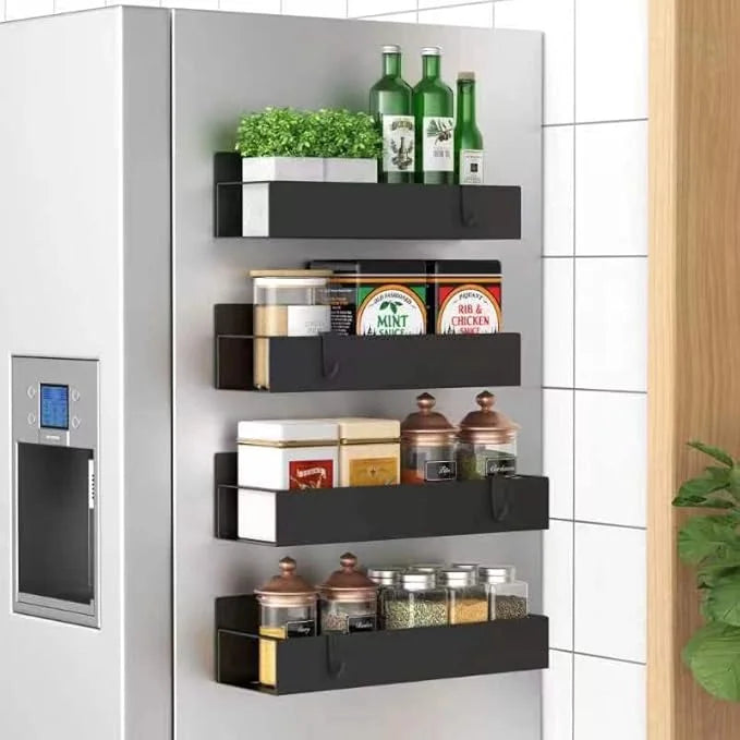 Metal 4 Pack Magnetic Spice Storage Rack Organizer for Refrigerator and Oven