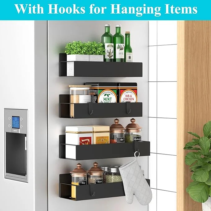 Metal 4 Pack Magnetic Spice Storage Rack Organizer for Refrigerator and Oven