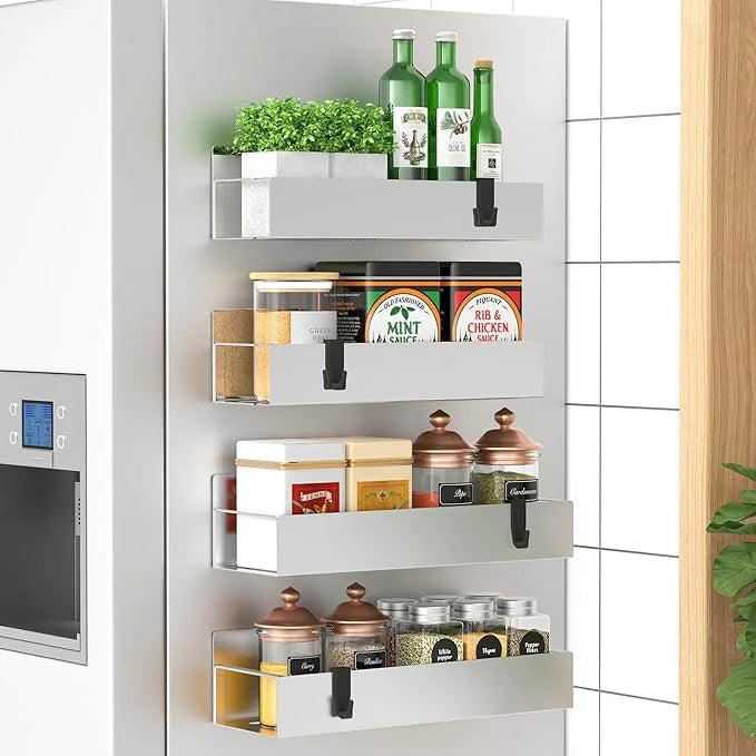Metal 4 Pack Magnetic Spice Storage Rack Organizer for Refrigerator and Oven