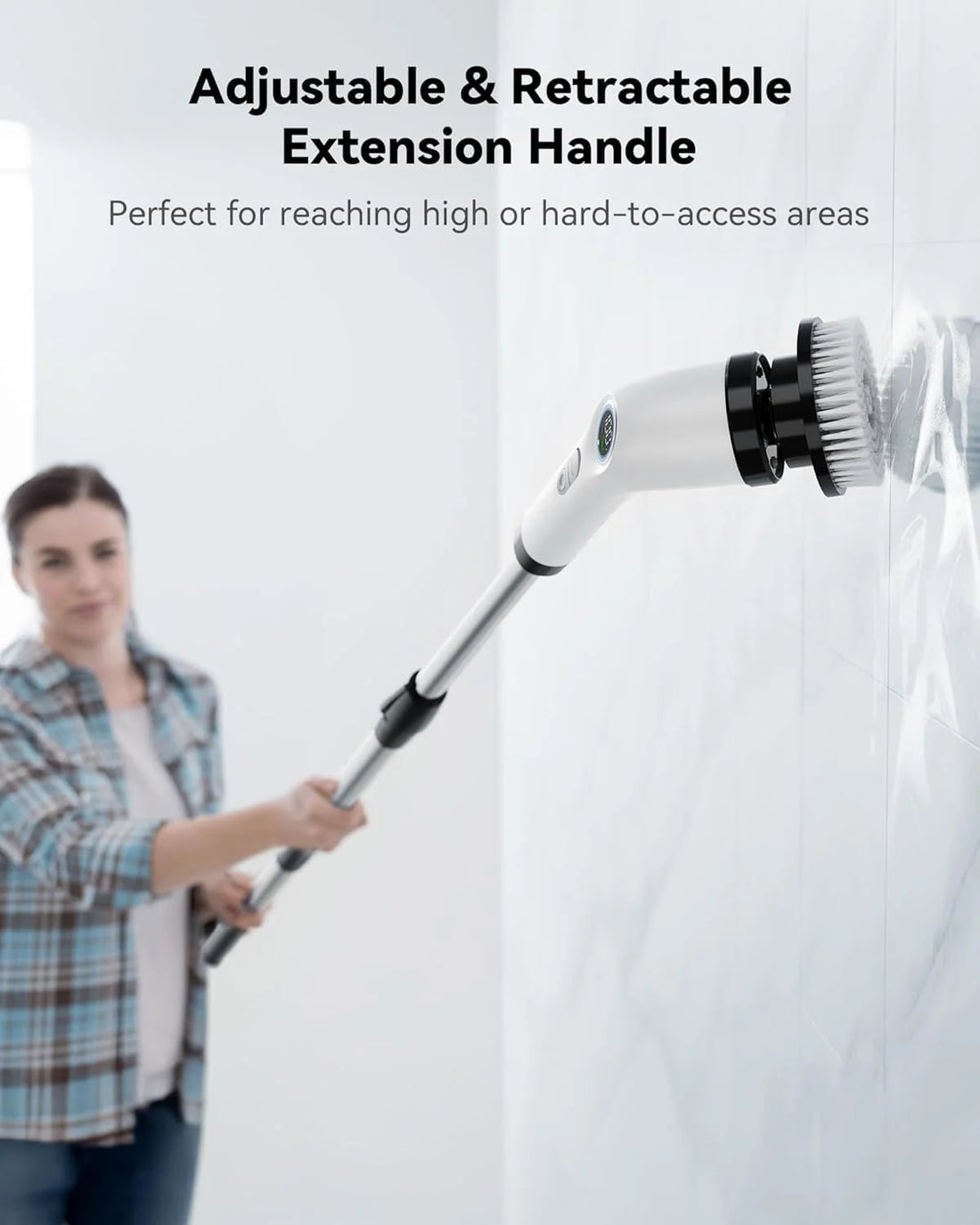 Electric Spin Scrubber with Long Handle Spin Brush with 7 Brush Replacement Heads