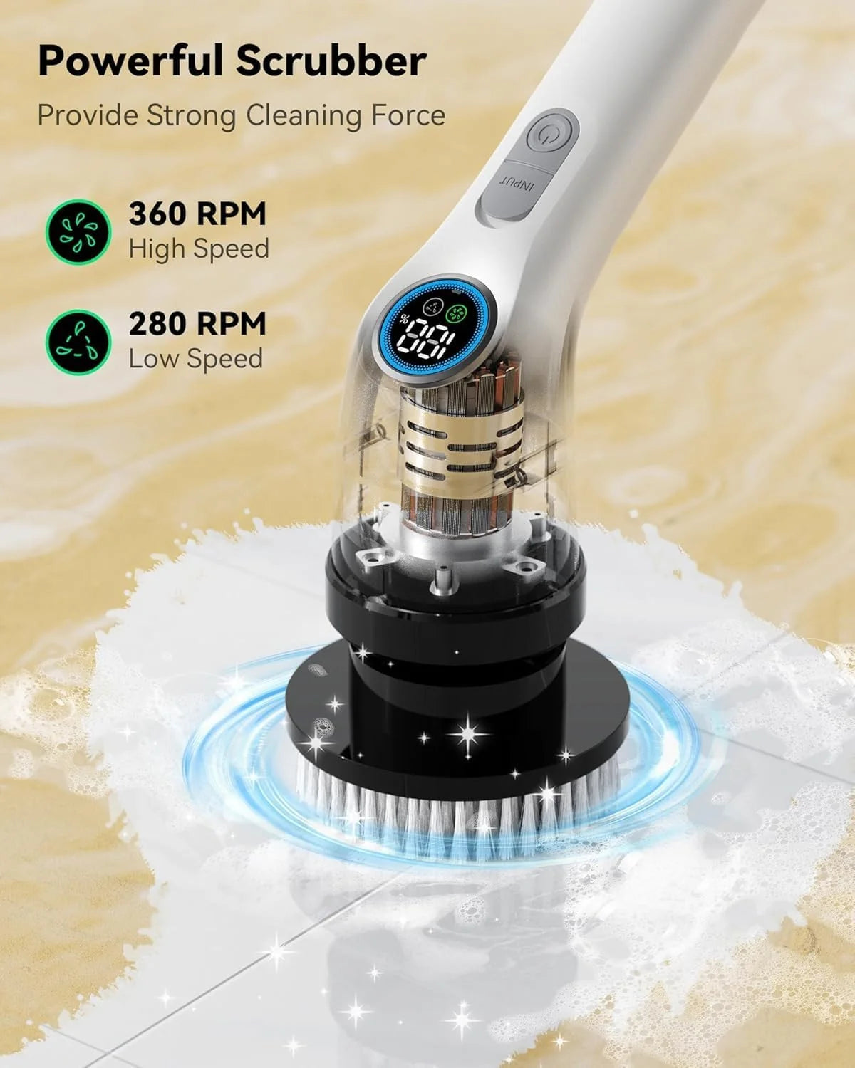 Electric Spin Scrubber with Long Handle Spin Brush with 7 Brush Replacement Heads