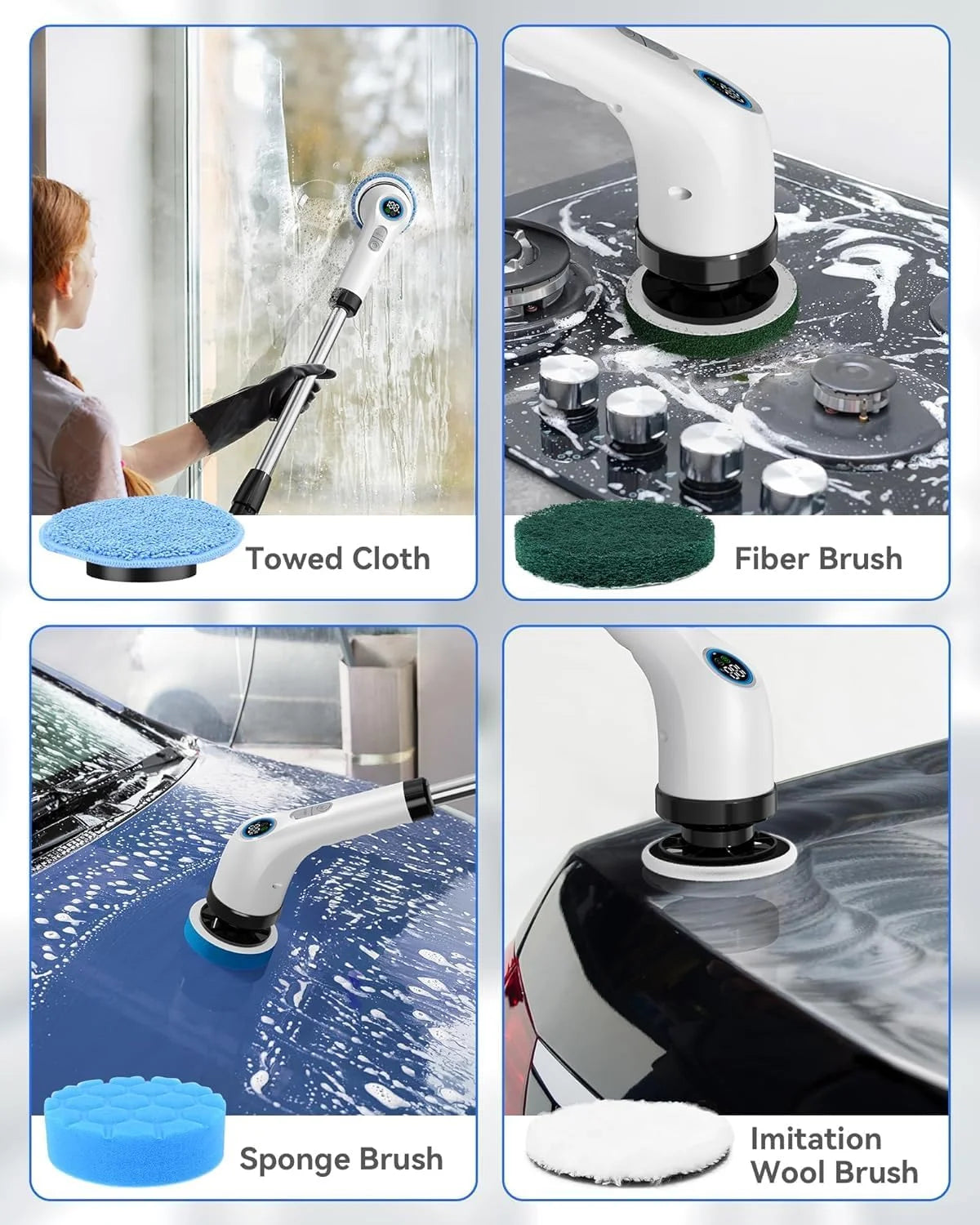 Electric Spin Scrubber with Long Handle Spin Brush with 7 Brush Replacement Heads