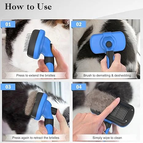 Swihauk Self Cleaning Slicker Brush - Skin Friendly Deshedding Grooming Tool for Dogs & Cats