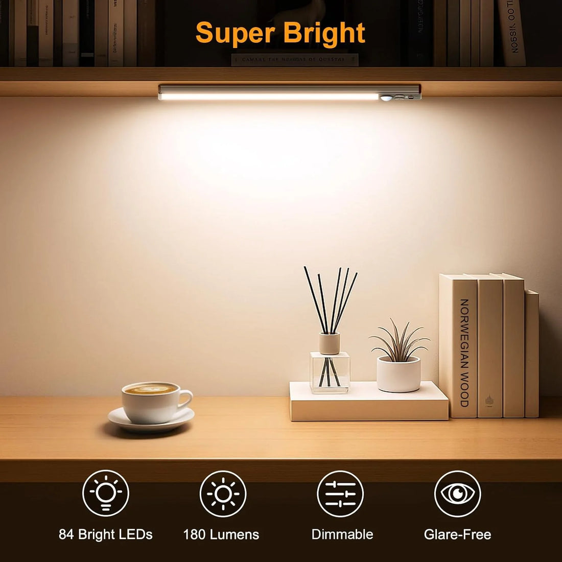 Gritin 10.2inch Under Cabinet Lighting Rechargeable -84 LED Super Bright
