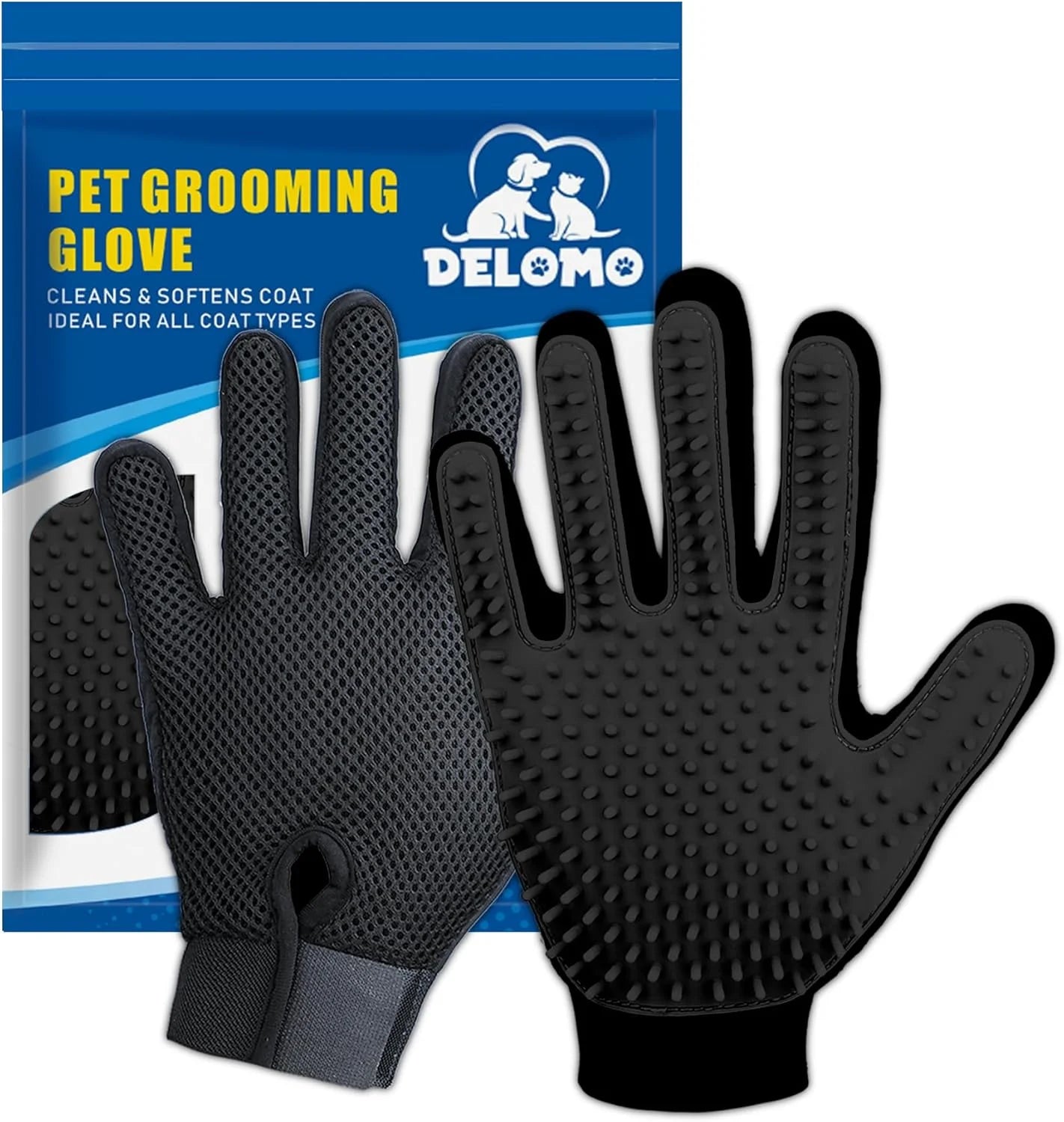 Pet Grooming Glove - Gentle Deshedding Brush Glove for Dogs, Cats & Horses