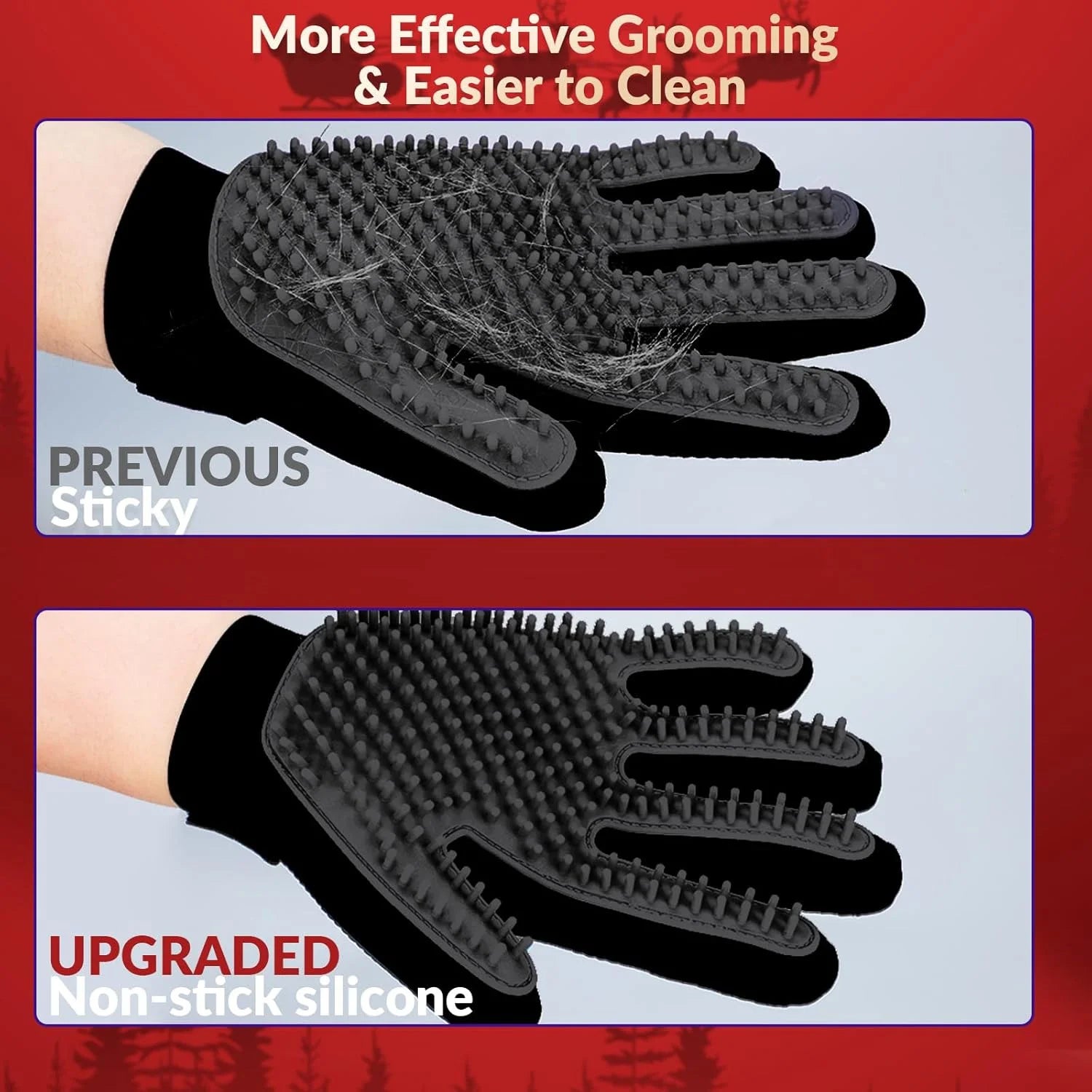 Pet Grooming Glove - Gentle Deshedding Brush Glove for Dogs, Cats & Horses
