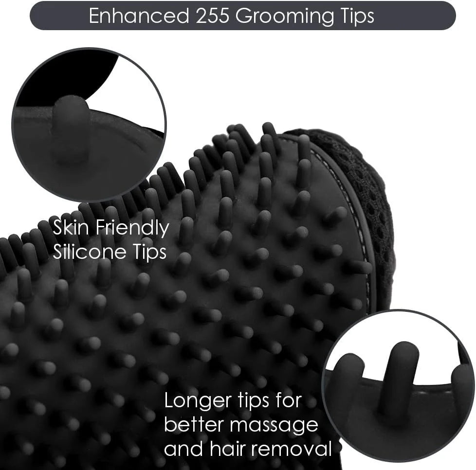 Pet Grooming Glove - Gentle Deshedding Brush Glove for Dogs, Cats & Horses