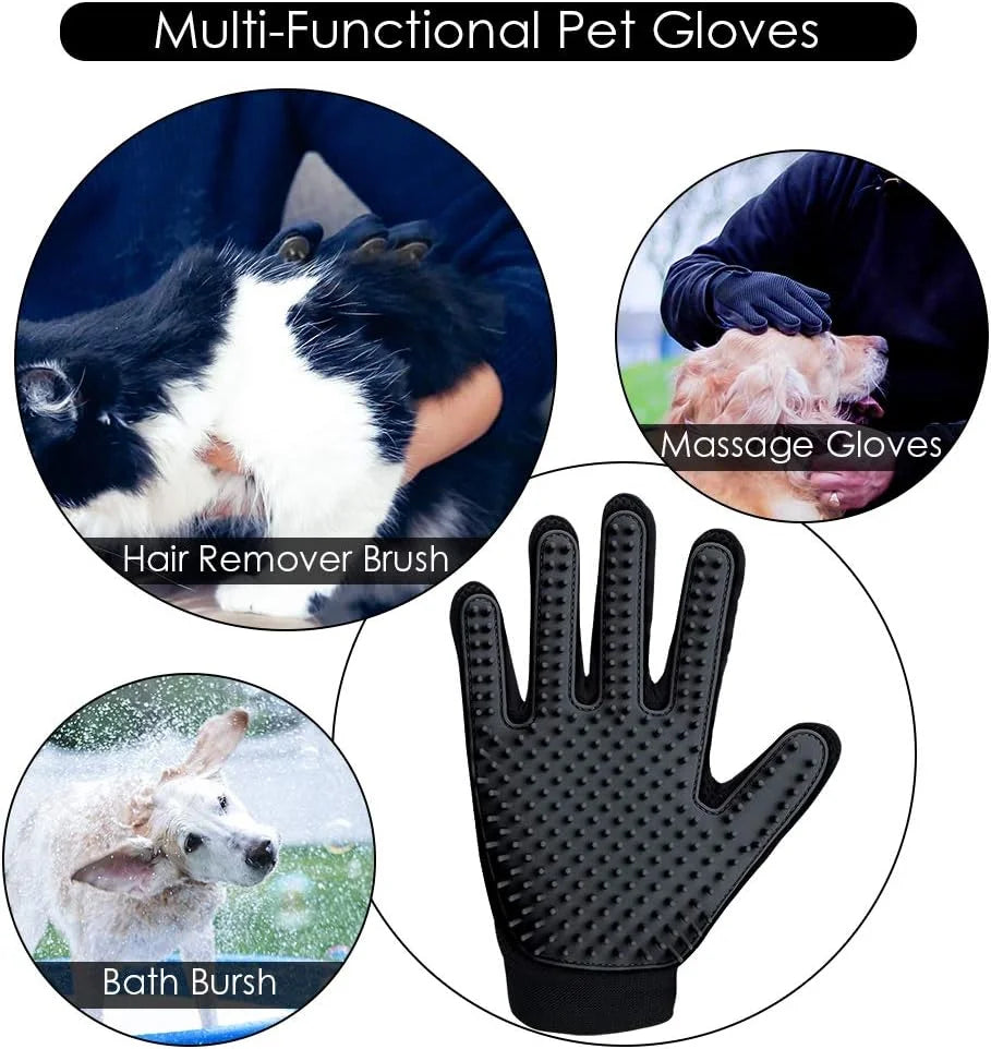 Pet Grooming Glove - Gentle Deshedding Brush Glove for Dogs, Cats & Horses