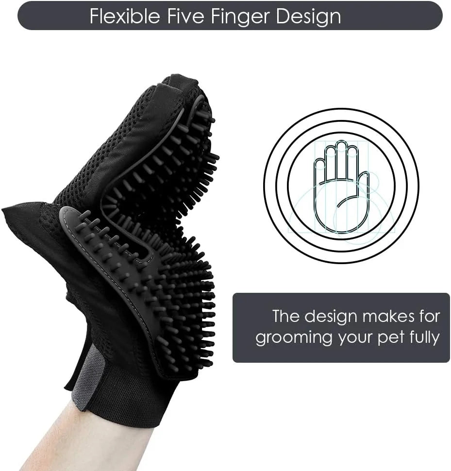 Pet Grooming Glove - Gentle Deshedding Brush Glove for Dogs, Cats & Horses
