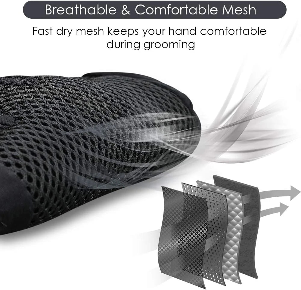 Pet Grooming Glove - Gentle Deshedding Brush Glove for Dogs, Cats & Horses