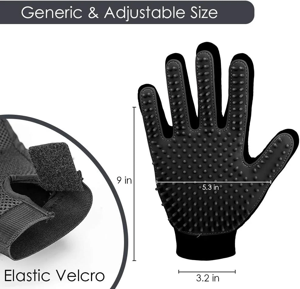 Pet Grooming Glove - Gentle Deshedding Brush Glove for Dogs, Cats & Horses